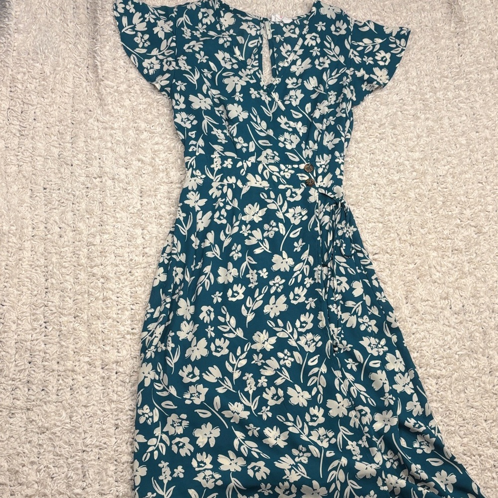 Sienna Sky Teal and White Floral Midi Dress